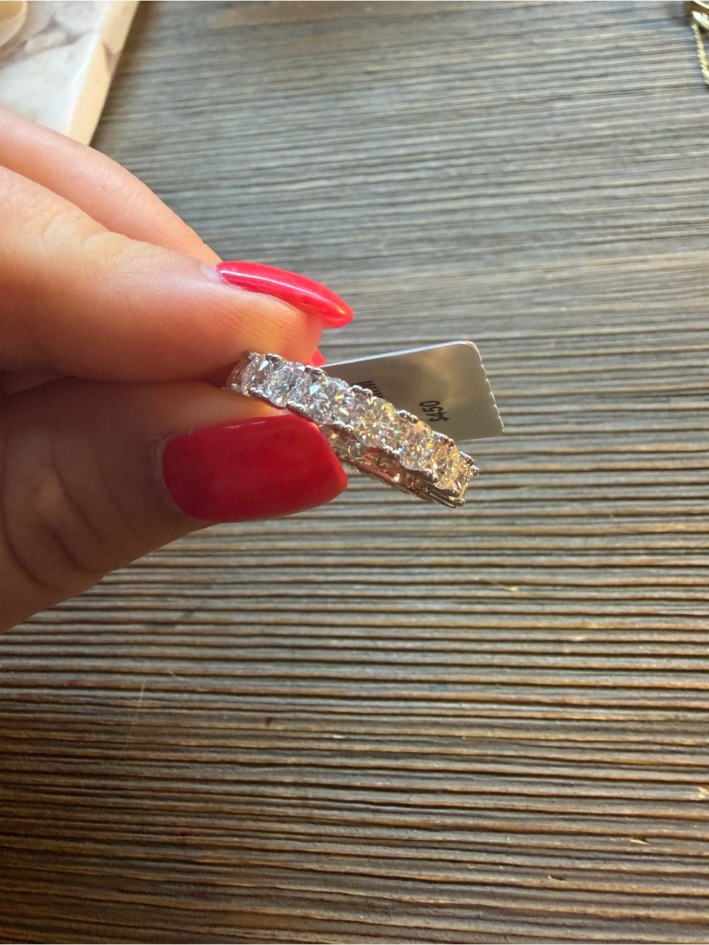 Sparkling Crystal Eternity Band - Silver Tone - size 9